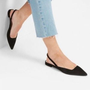 Everlane The Editor Slingback Pointed Black Flat Shoes SZ 6